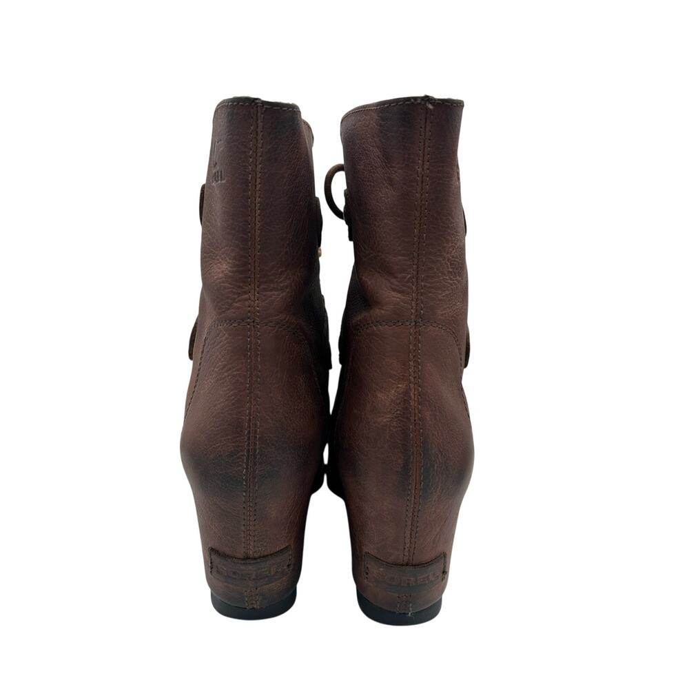 SOREL Joan of Arctic Lace up Wedge booties Ash Brown Leather Women’s 7.5 - Picture 6 of 9